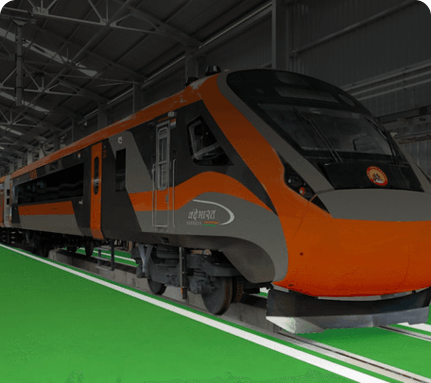 Illustration representing a railway locomotive and rail infrastructure